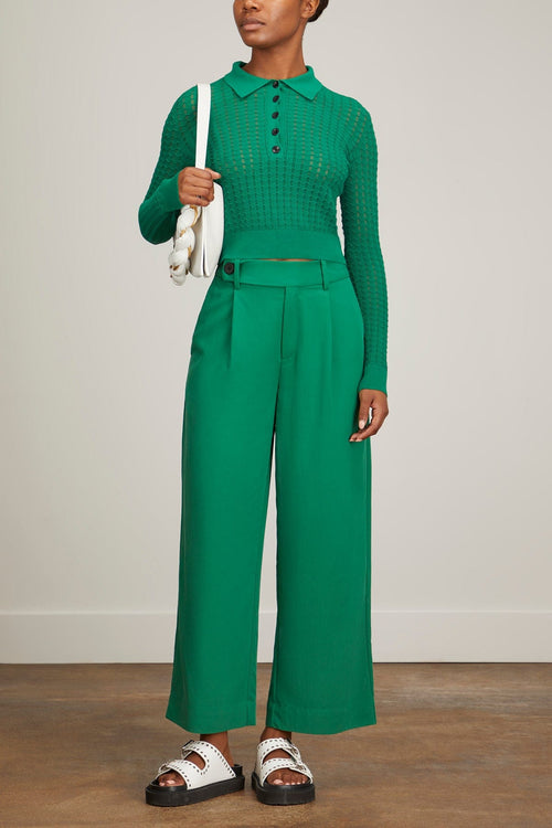 Proenza Schouler White Label Tops Sheer Cotton Long Sleeve Polo in Green