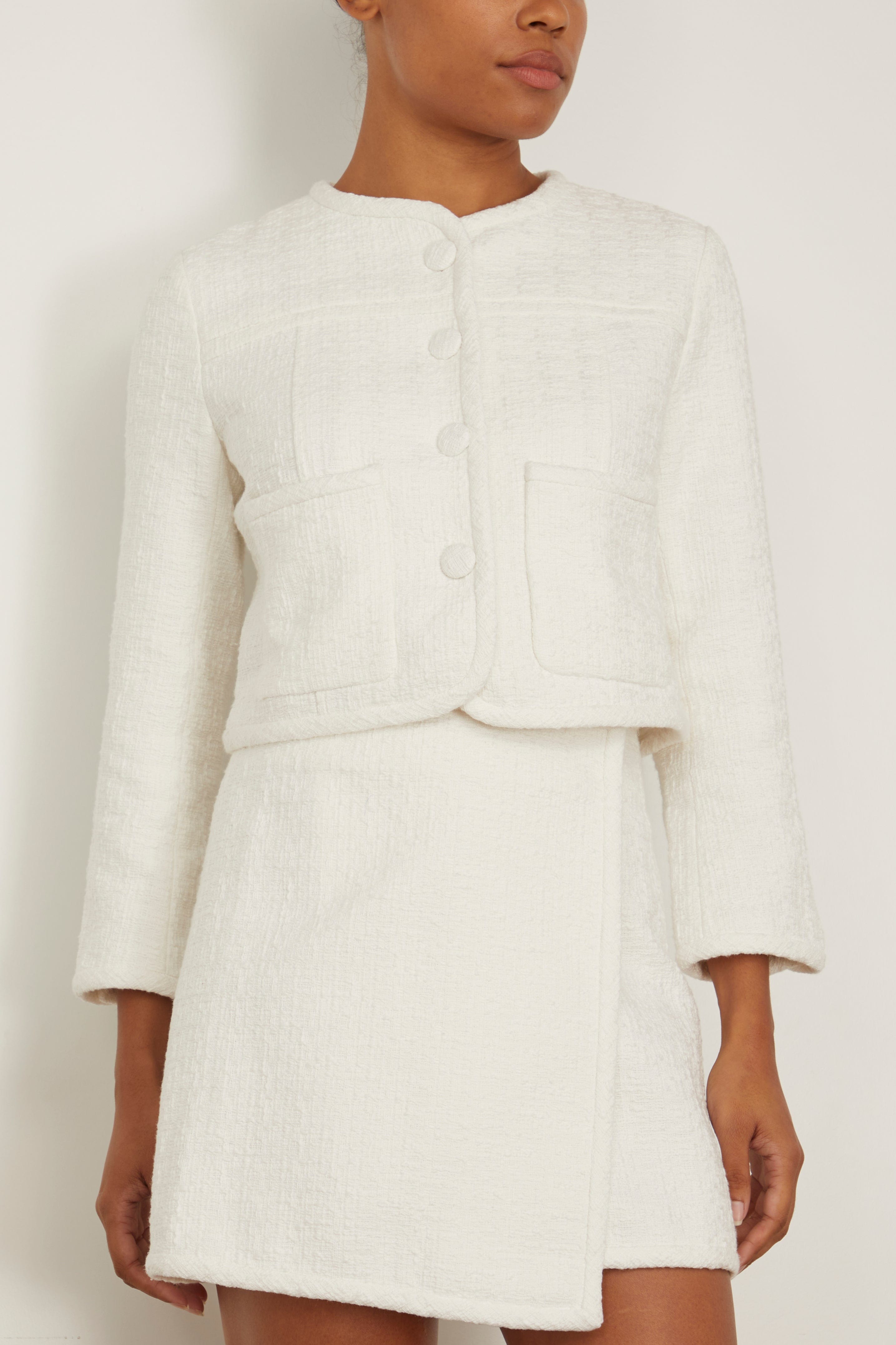 Proenza Schouler White Label Jackets Tweed Cropped Jacket in Off White Proenza Schouler White Label Tweed Cropped Jacket in Off White