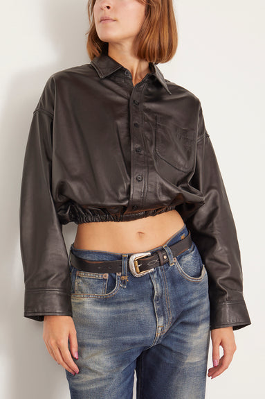 Crossover Bubble Shirt in Black Leather