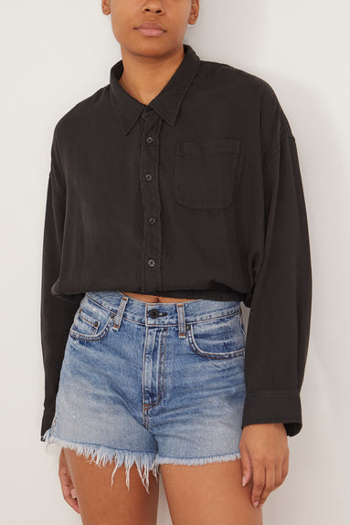 R13 Tops Crossover Bubble Shirt in Overdyed Black R13 Crossover Bubble Shirt in Overdyed Black