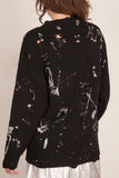 R13 Distressed Oversized Sweater in Black with Crystals and Pins