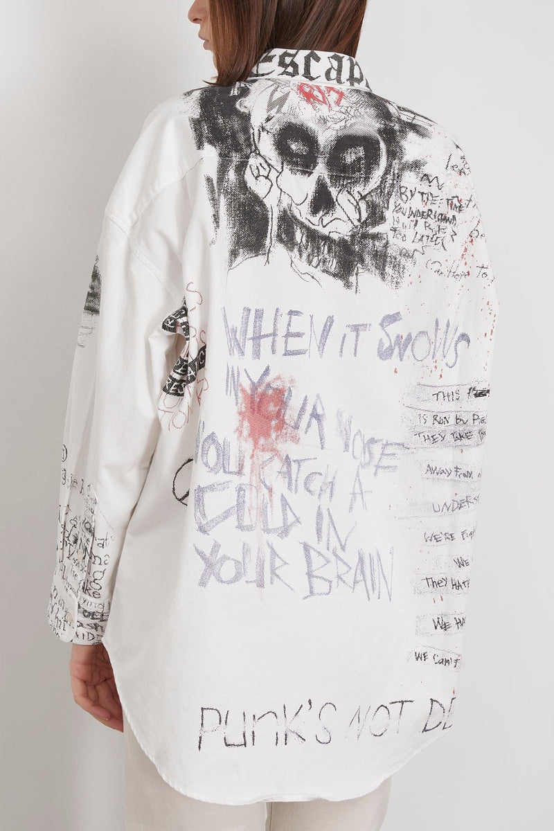 R13 Drop Neck Shirt in Doodles on White Hampden Clothing