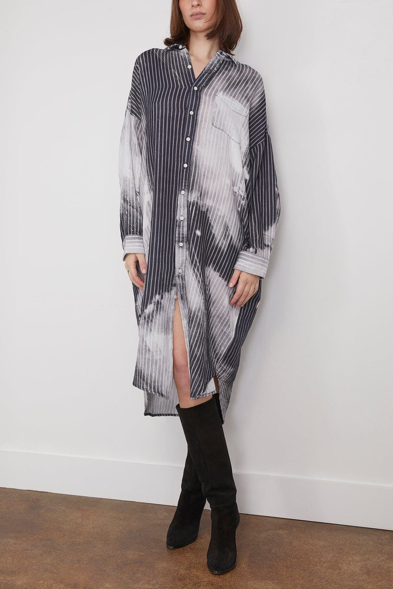 R13 Jumbo Shirtdress in Bleached Black Stripe Hampden Clothing