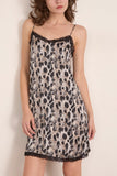 R13 Lace Trimmed Slip Dress in Black Silver Leopard