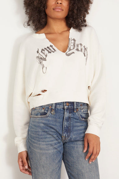 R13 Sweaters New York Cropped Crewneck with Front Slit in Ecru R13 New York Cropped Crewneck with Front Slit in Ecru