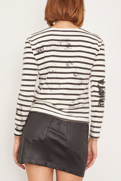 Patch Breton Long Sleeve Tee in Black and White Stripe