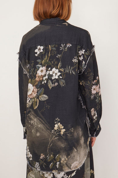 R13 Tops Shredded Seam Drop Neck Shirt in Black Bleached Floral R13 Shredded Seam Drop Neck Shirt in Black Bleached Floral