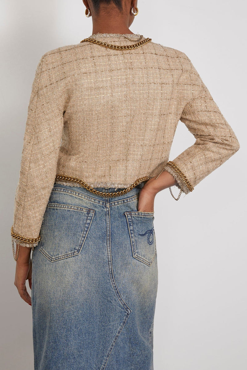 R13 Square Shoulder Tweed Jacket in Beige Hampden Clothing