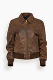R13 Boyfriend Leather Bomber in Brown