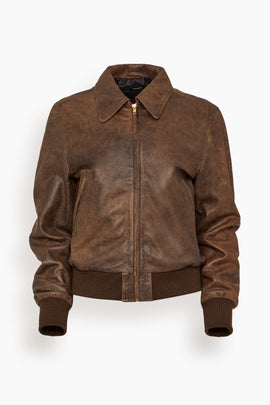 Boyfriend Leather Bomber in Brown