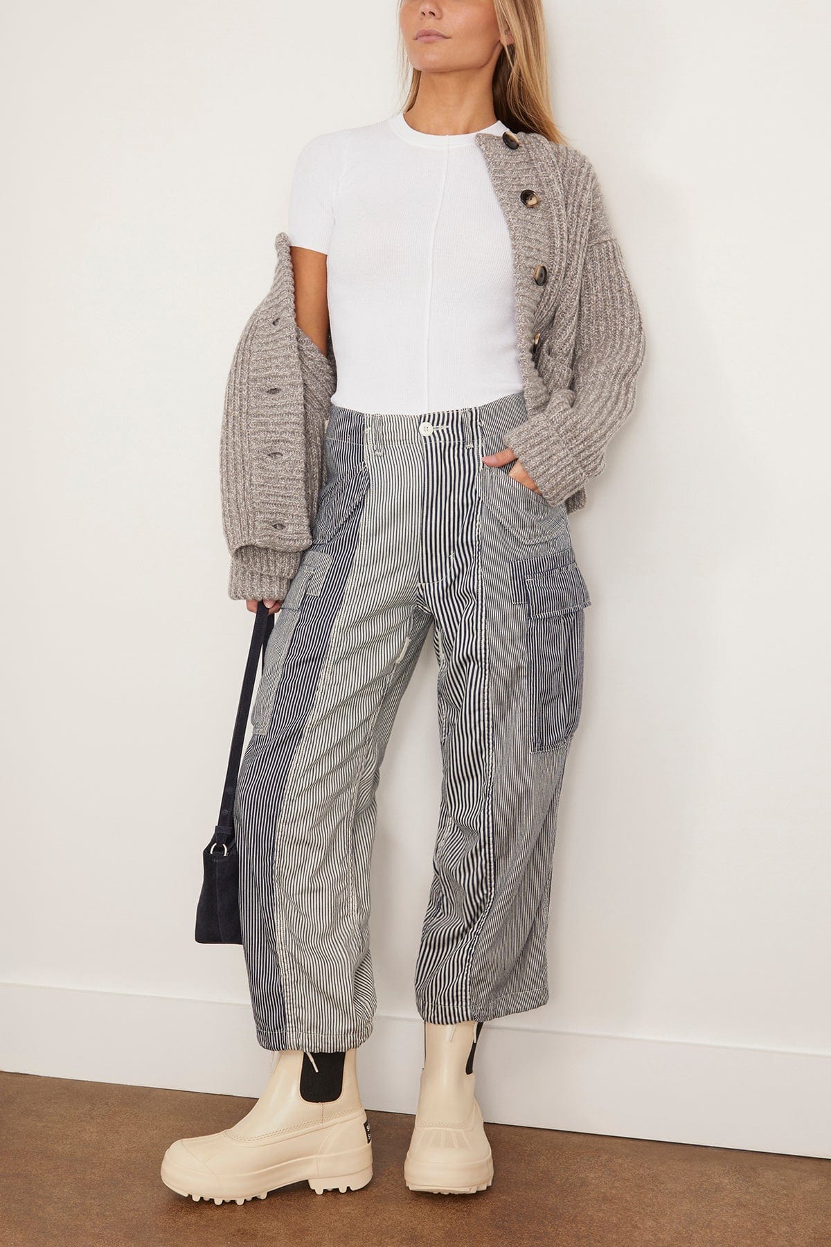 R13 Pants Cropped Cargo in Multi Stripe Railroad R13 Cropped Cargo in Multi Stripe Railroad