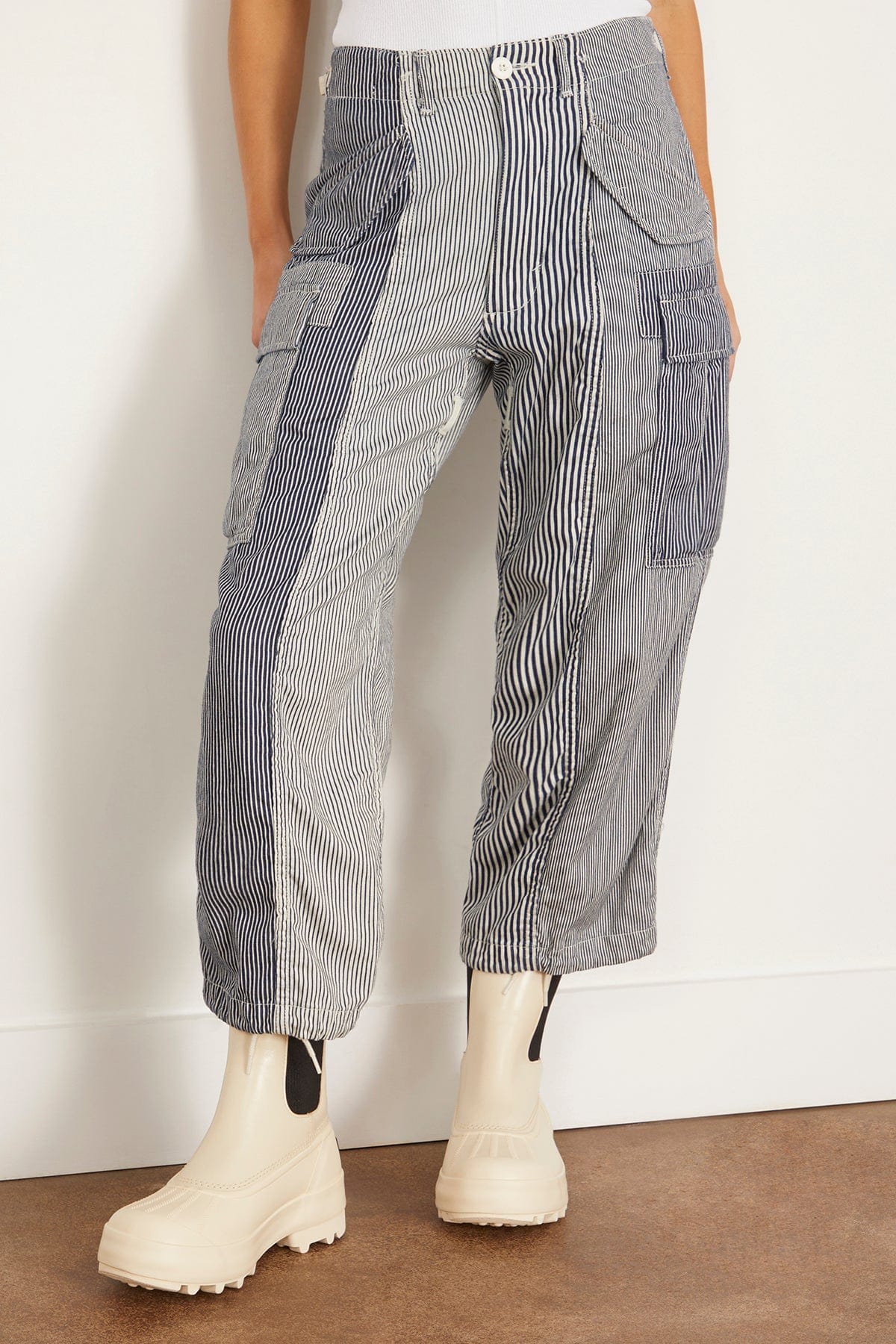 R13 Pants Cropped Cargo in Multi Stripe Railroad R13 Cropped Cargo in Multi Stripe Railroad