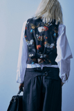 R13 Single Breasted Shrunken Vest in Black Multi Stripe