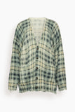 R13 Printed Oversized Cardigan in Grey Black Plaid