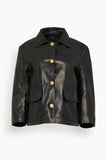 R13 Relaxed Button Front Leather Jacket in Black
