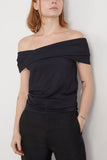 Rohe Tops Asymmetrical Off Shoulder Top in Noir Rohe Asymmetrical Off Shoulder Top in Noir