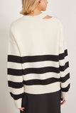 Rohe Sweaters Deconstructed Cashmere Knitted Breton V-Neck in Off White/Black White Stripe Rohe Deconstructed Cashmere Knitted Breton V-Neck in Off White/Black White Stripe