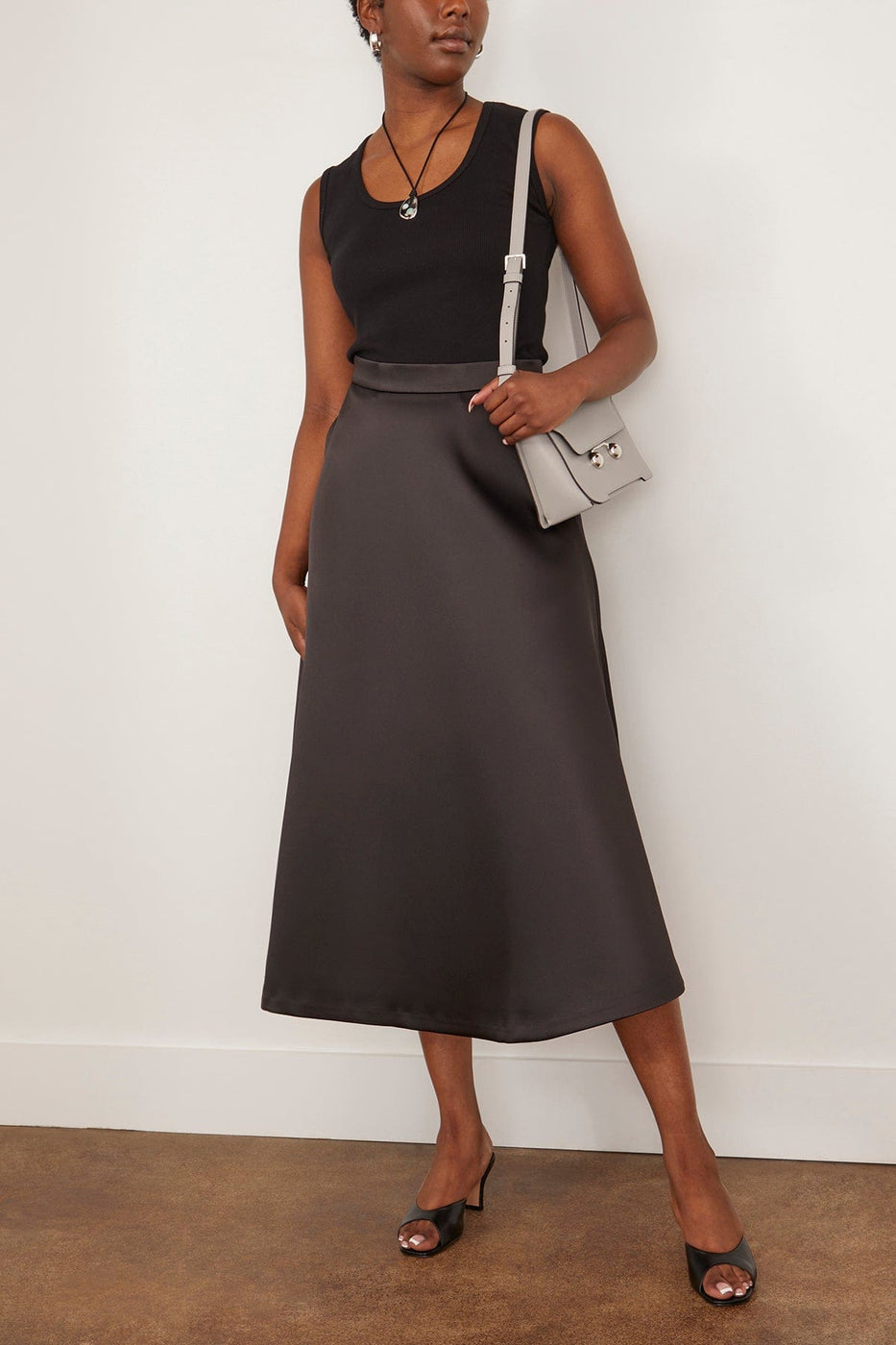 Rohe Skirts Voluminous A-Line Satin Skirt in Black Rohe Voluminous A-Line Satin Skirt in Black