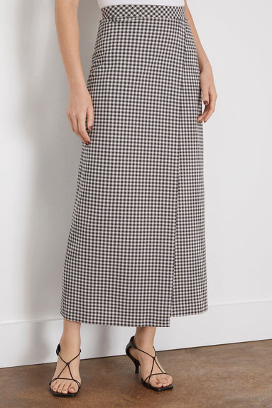 Rosetta Getty Skirts Gingham Pull-On Wrap Front Skirt in Black/White