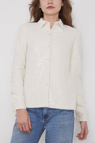 Rosetta Getty Tops Sequined Slim Shirt in Ivory