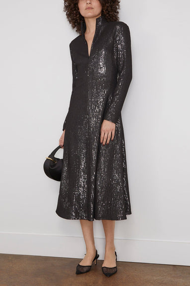 Rosetta Getty Dresses Sequined Zip Up Turtleneck Dress in Black