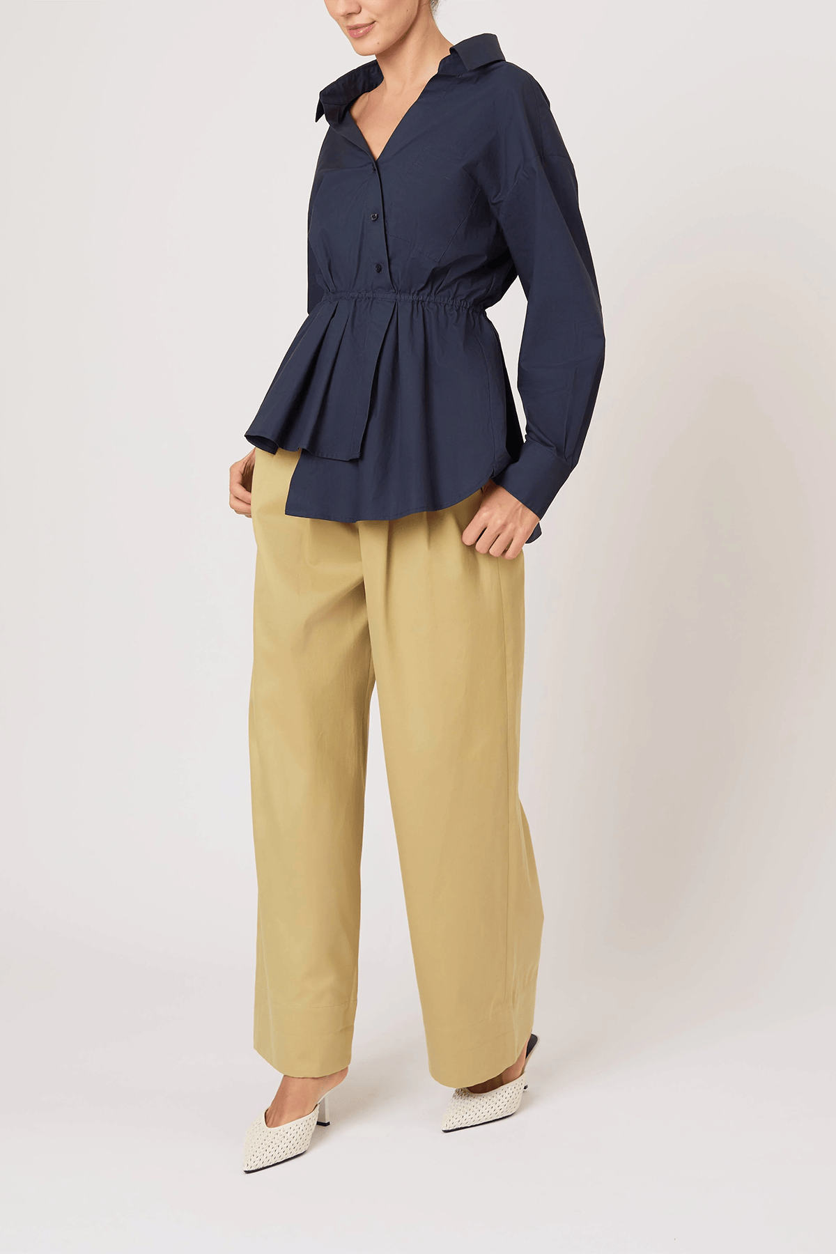 Rosie Assoulin Falling Off The Shoulder Top in Navy