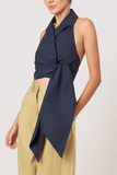 Rosie Assoulin Wrapped Up Halter Top in Navy