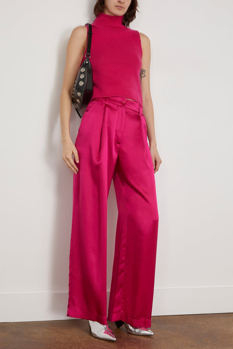 High Waisted Satin Pants In Pink Emerald Print