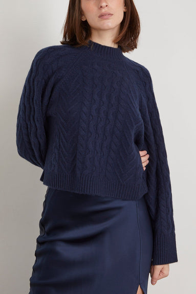 Sablyn Sweaters Walker Cable Knit Sweater in Midnight Navy