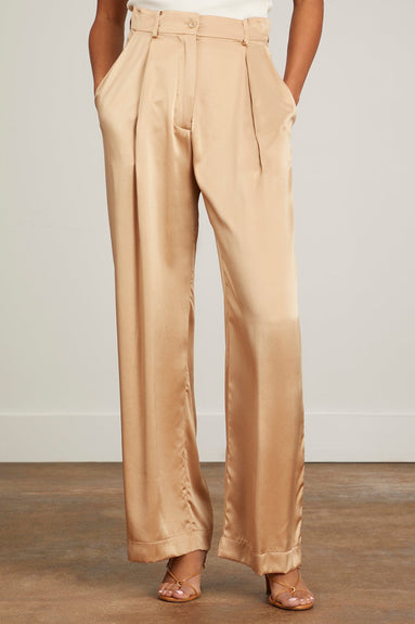 Sablyn Pants Emerson Pleated Silk Pant in Sandhill