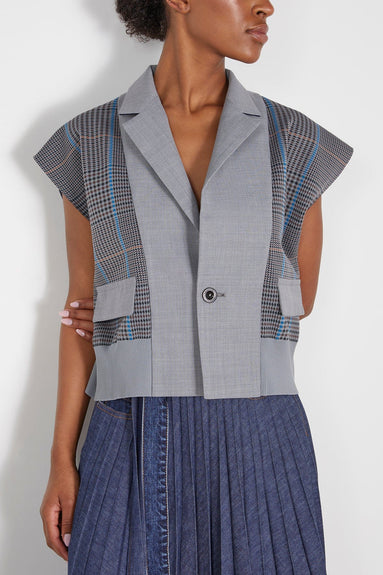 Sacai Jackets Chalk Stripe Glencheck Knit Vest in Gray Sacai Chalk Stripe Glencheck Knit Vest in Gray