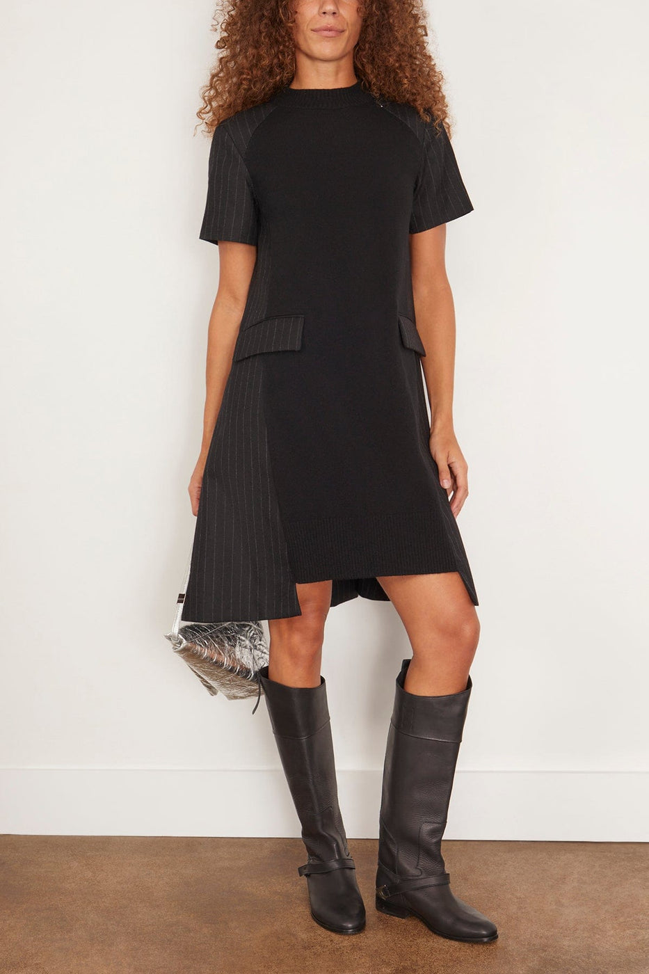 Sacai Dresses Chalk Stripe x Wool Knit Dress in Black