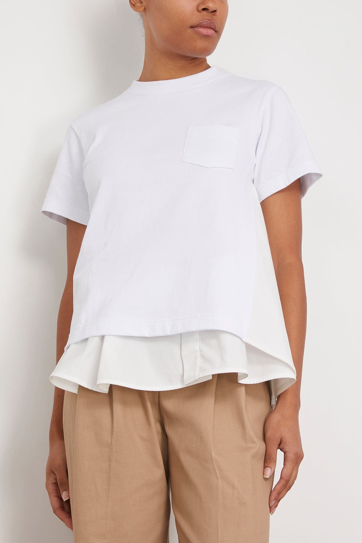 Sacai - Sacai Cotton Poplin Mix Cotton Jersey T-Shirt in White 4 / L - Hampden Clothing