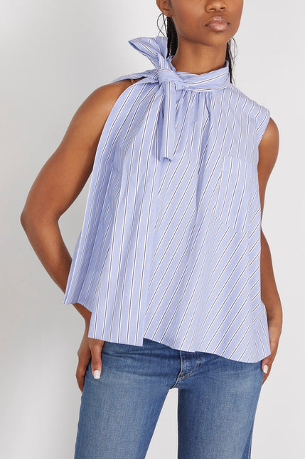 Sacai Tops Cotton Poplin Shirt in Light Blue Stripe Sacai Cotton Poplin Shirt in Light Blue Stripe