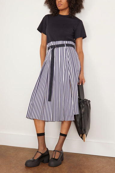 Sacai Casual Dresses Cotton Poplin x Cotton Jersey Dress in Navy Stripe Sacai Cotton Poplin x Cotton Jersey Dress in Navy Stripe