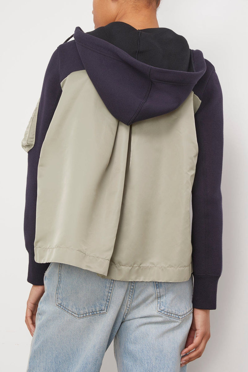 Sacai Sponge Sweat x Nylon Twill Hoodie in Navy x Light Khaki