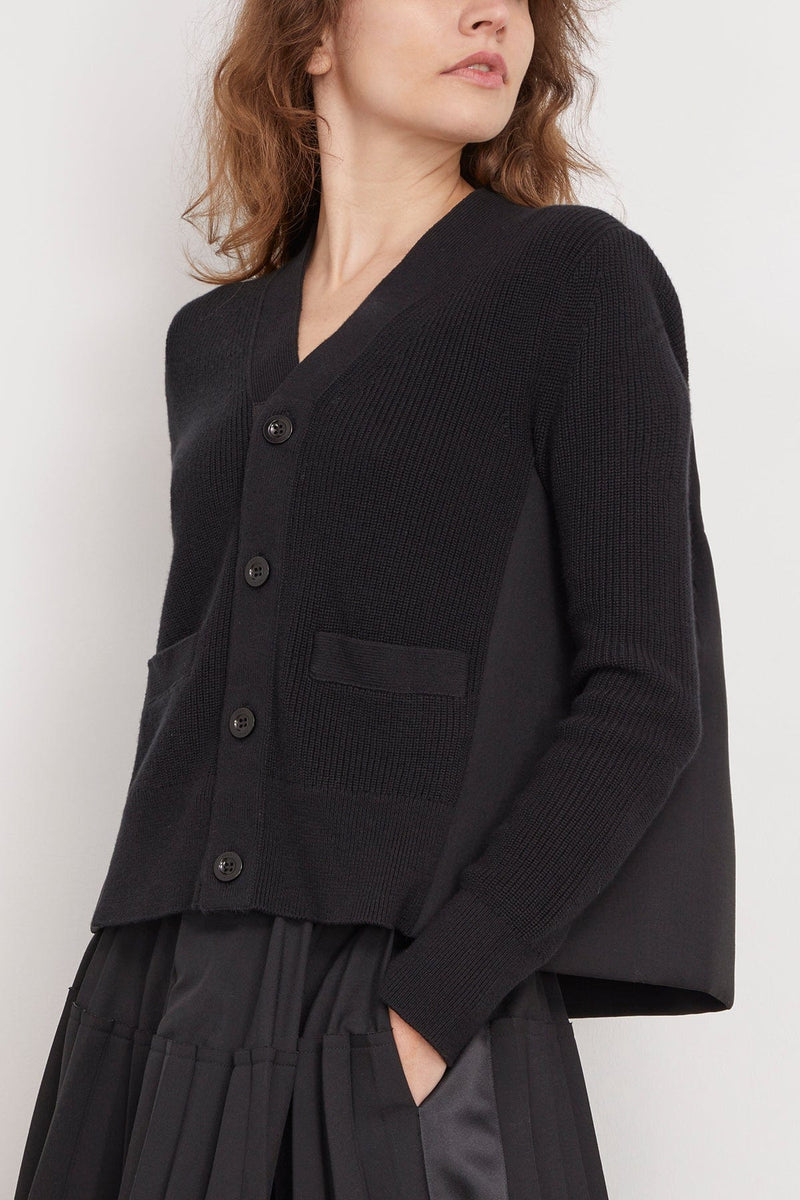 Sacai Suiting Bonding x Cotton Cashmere Knit Cardigan in Black