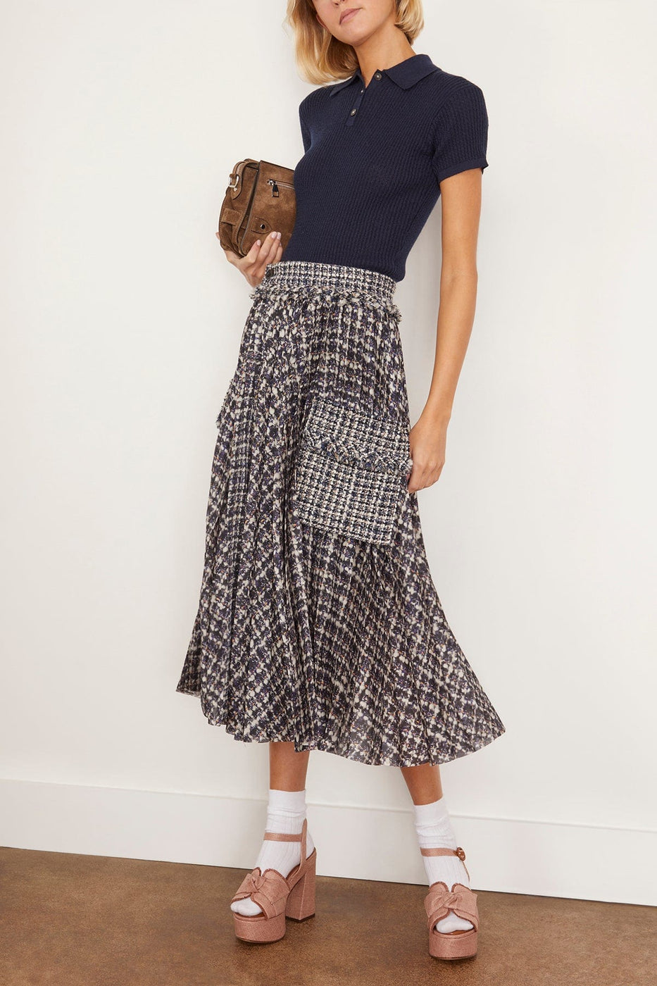 Sacai Skirts Tweed Skirt in Off White/Blue Sacai Tweed Skirt in Off White/Blue