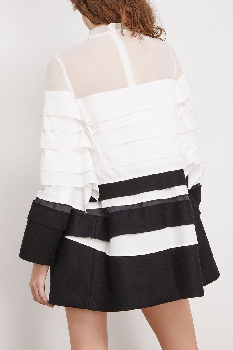 Sacai Wool Melton Mix Cotton Poplin Dress in Off White x Black