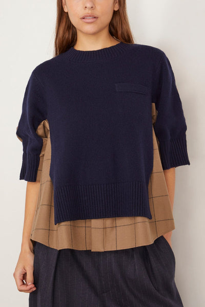 Sacai Sweaters Windowpane Knit Pullover in Navy/Beige Windowpane Knit Pullover in Navy/Beige