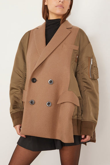 Sacai Coats Wool Melton x Nylon Twill Quilted Coat in Beige/Khaki Wool Melton x Nylon Twill Quilted Coat in Beige/Khaki