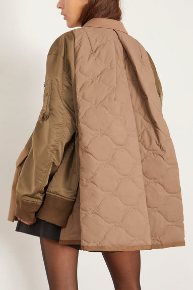 Sacai Coats Wool Melton x Nylon Twill Quilted Coat in Beige/Khaki Wool Melton x Nylon Twill Quilted Coat in Beige/Khaki