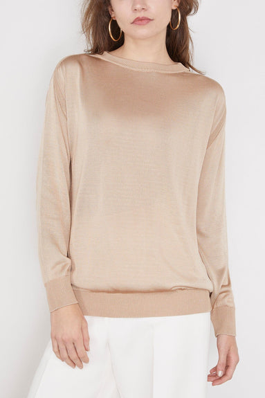 SASUPHI Sweaters Maglia Girocollo Round Neck Sweater with Back Slit in Camel