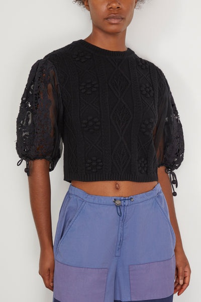 Bente Embroidered Combo Sweater in Black