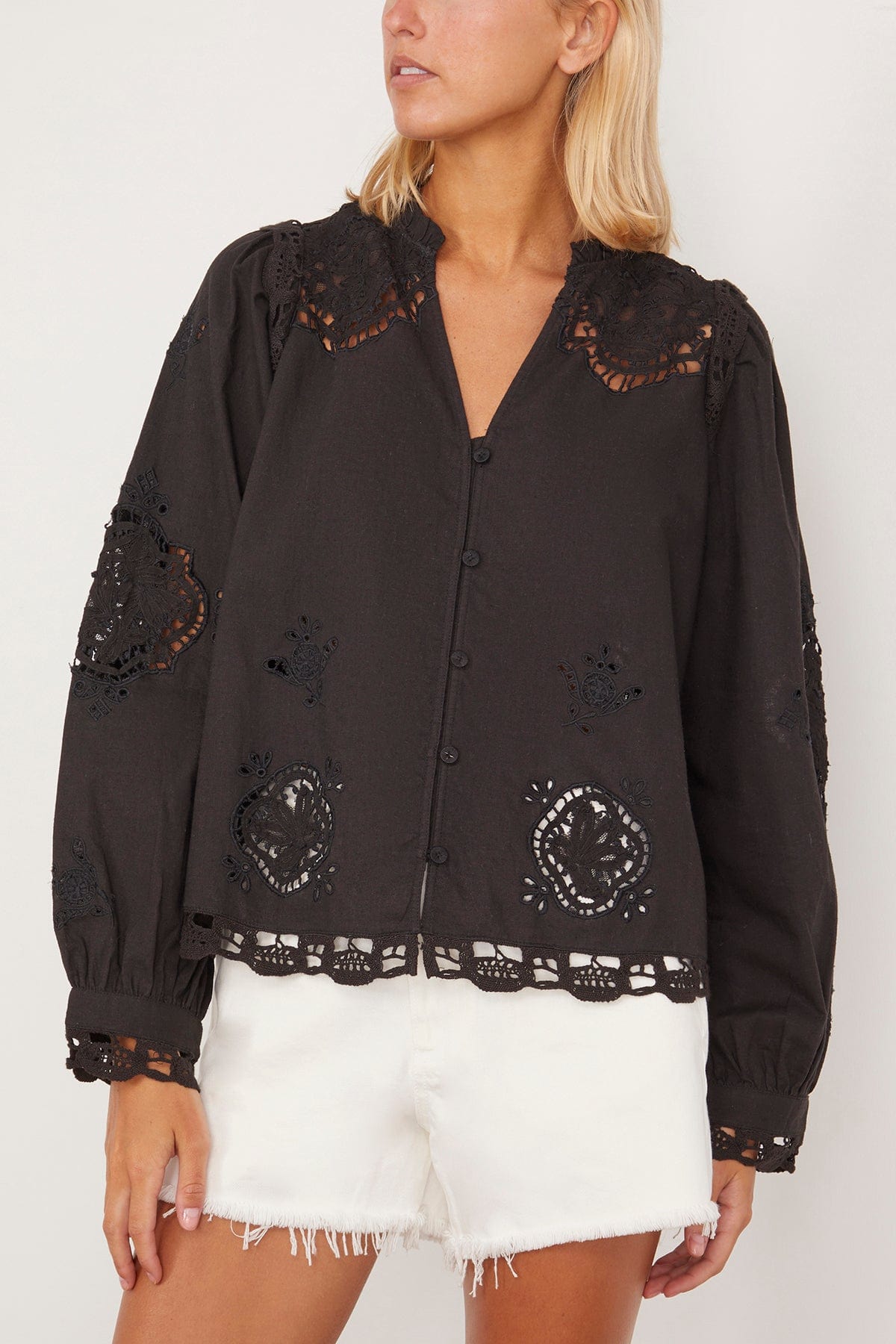 Sea Tops Edith Embroidered Long Sleeve Top in Black SEA Edith Embroidered Long Sleeve Top in Black