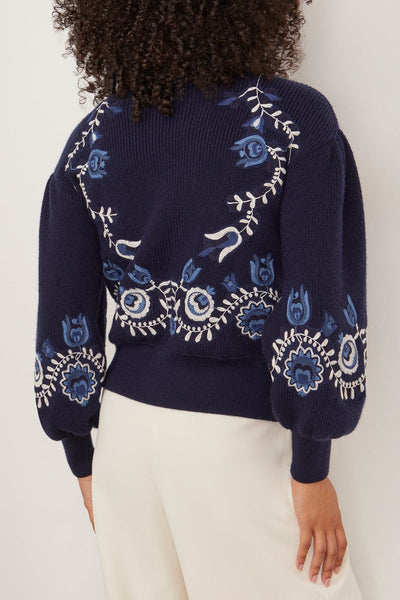 Sea Sweaters Inga Embroidered Long Sleeve High Neck Sweater in Navy SEA Inga Embroidered Long Sleeve High Neck Sweater in Navy