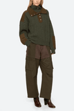 Sea Allen Cable Half Zip Double Layer Sweater in Green
