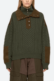 Sea Allen Cable Half Zip Double Layer Sweater in Green