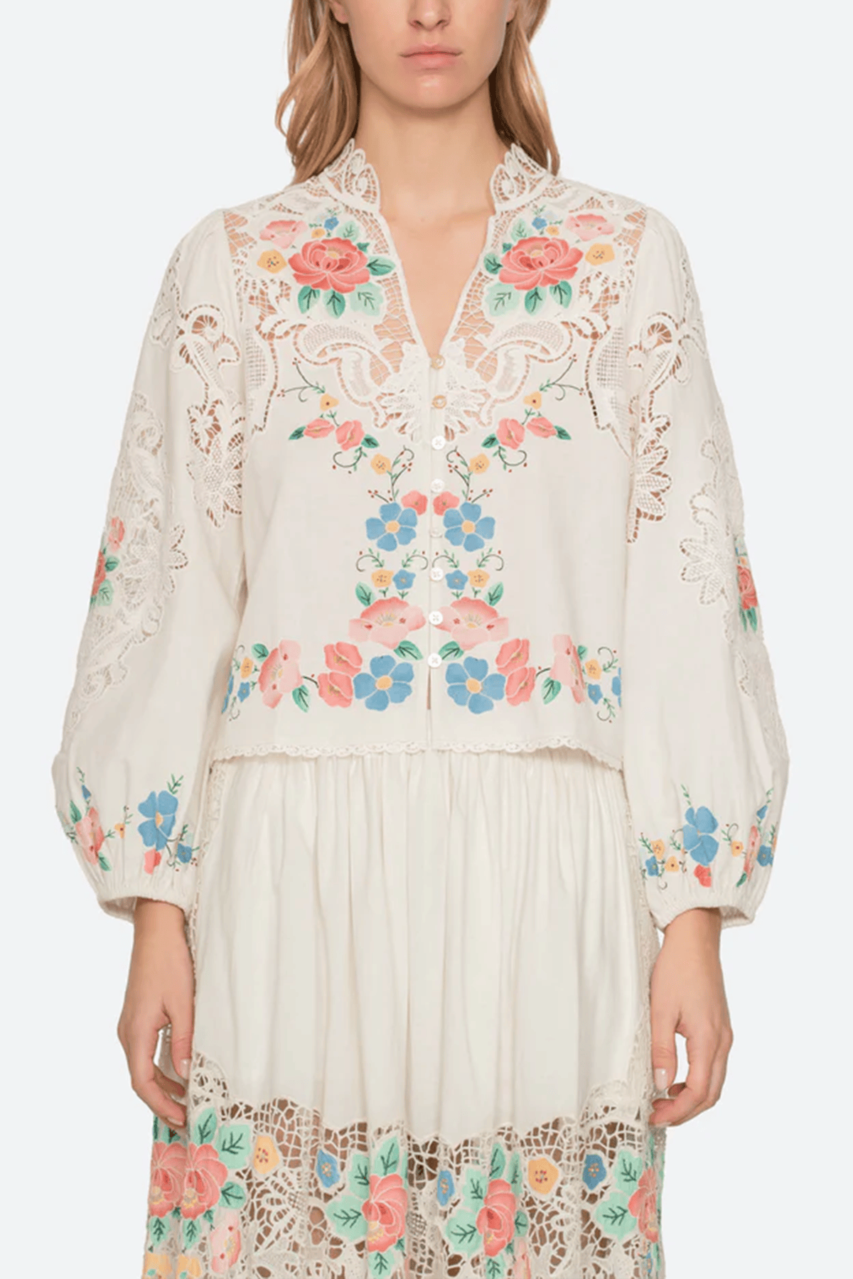 Sea Astrid Embroidery Long Sleeve Blouse in Multi