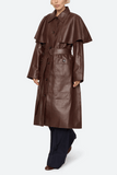Sea Caitlin Leather Trench Coat in Brown